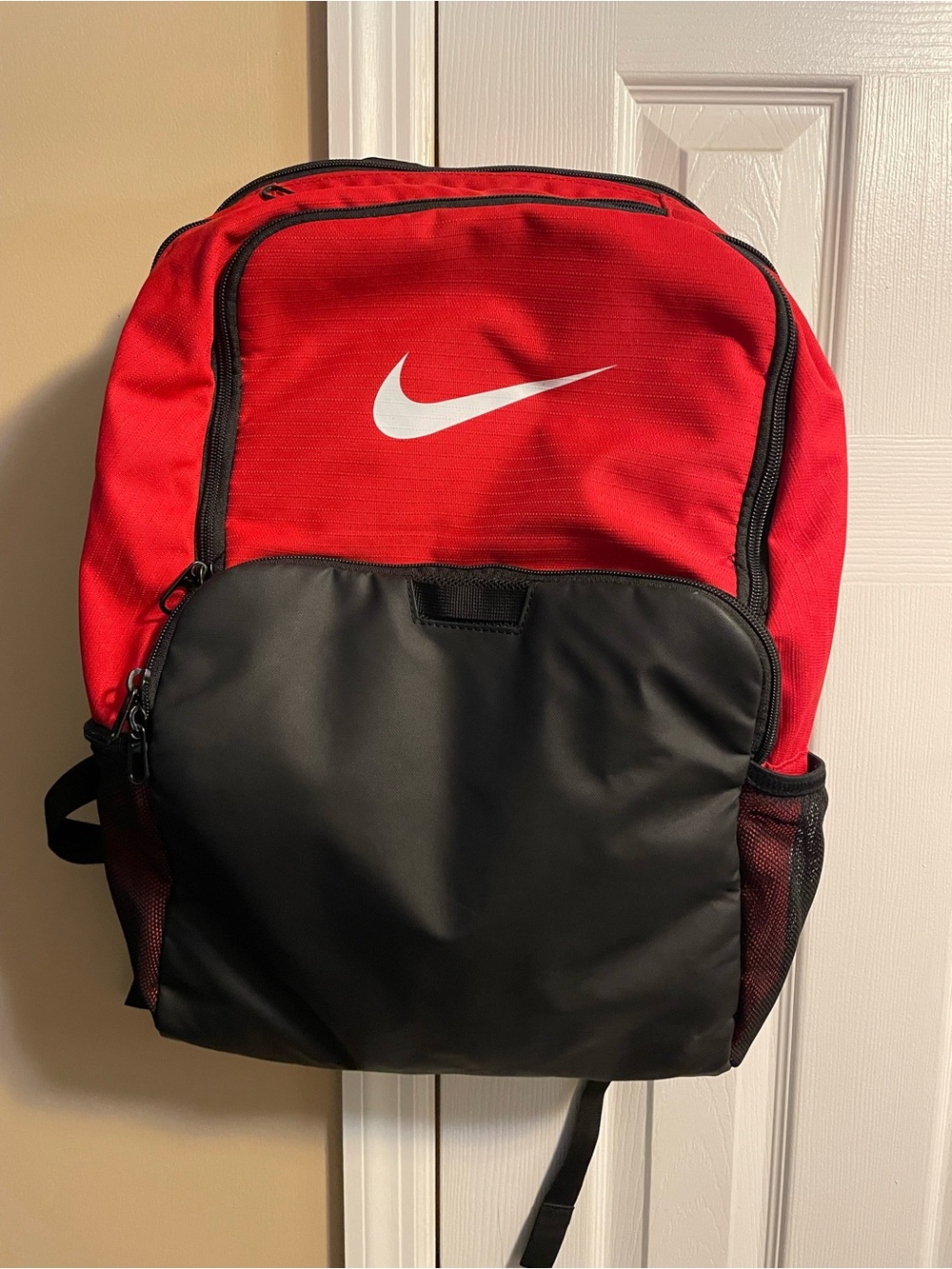 Nike Red and Black Backpack with White Swoosh